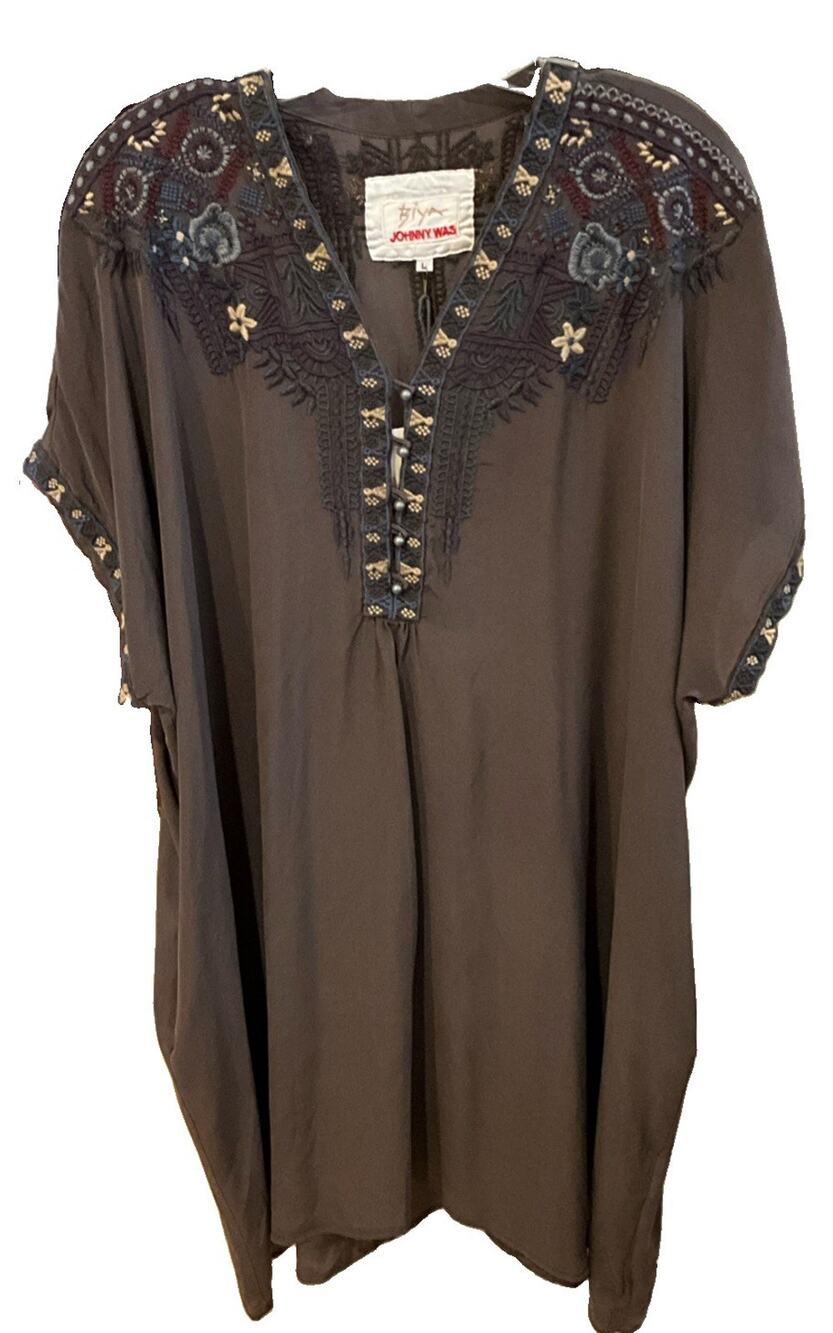 Johnny Was BIYA Wishmor Silk Tunic Dress- B21607-Granite- L-NWT